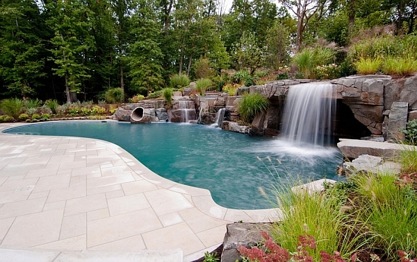 Pool with waterfall feature — Darwin Fibreglass Pools & Spas In Winnellie, NT