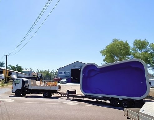 Swimming Pool fiber base getting towed — Darwin Fibreglass Pools & Spas In Winnellie, NT